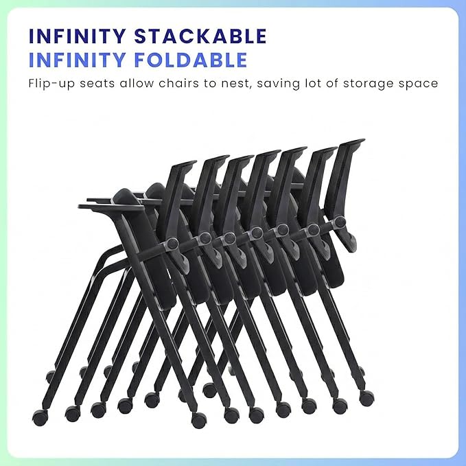 16 Pack Stackable Conference Room Chairs with Paddle Folding Office Chair Foldable Desk Chair Mesh Back and Arms for Conference Meeting Guest Reception Home Office Training Room Chair Black