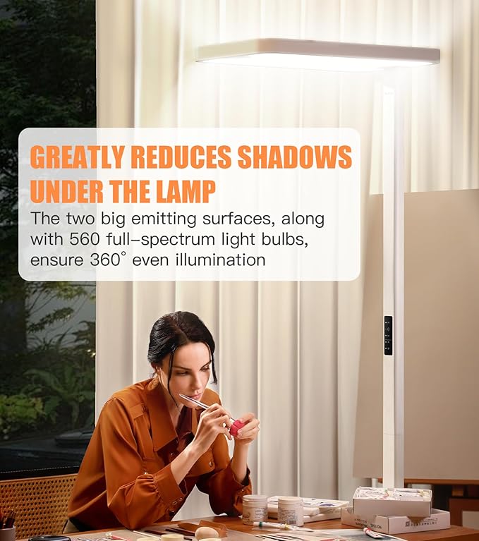 Pure Light Floor Lamp - Motion Sensor, 100W Full-Spectrum Standing Lamp for Bedroom, Living Room & Office - 60000+h Lifetime, 9500LM, 4000K, White Floor Lamp