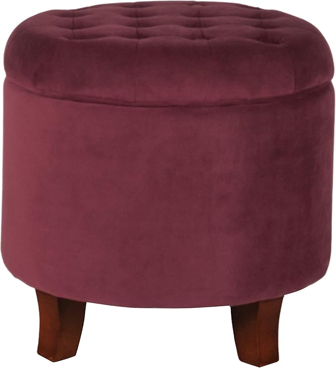 Homepop Home Decor | Upholstered Round Velvet Tufted Foot Rest Ottoman | Ottoman with Storage for Living Room & Bedroom | Decorative Home Furniture, Burgundy Small