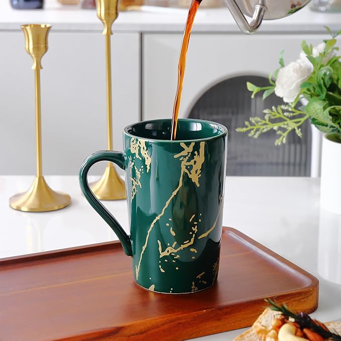 Porcelain Coffee Mugs, 12 Ounce, Set of 6, Green | Hot Tea | Cappuccino | Mocha | Cocoa | Cups for Latte