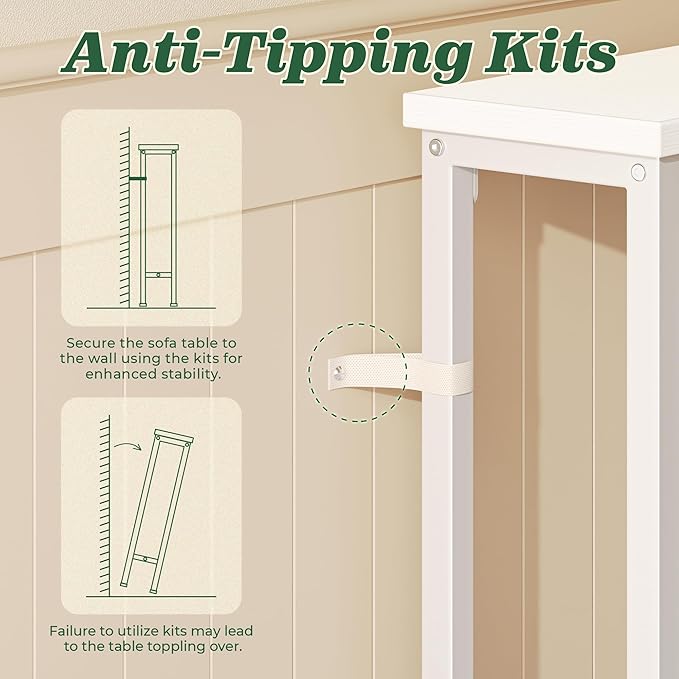 SUPERJARE 5.9 Inch Narrow Console Table with Outlet, Sofa Table Set of 2, Total Length 78.8'', Behind Couch Table, Long Entryway Tables with Charging Station, for Living Room, White