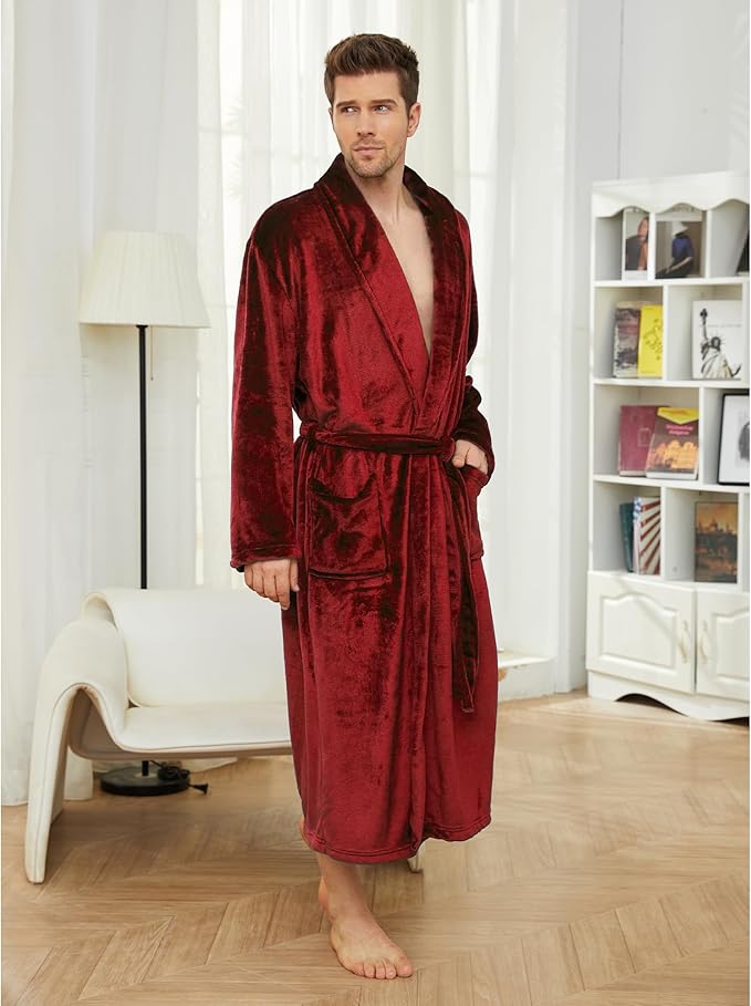 U2SKIIN Mens Fleece Robe Plush Collar Shawl Bathrobe