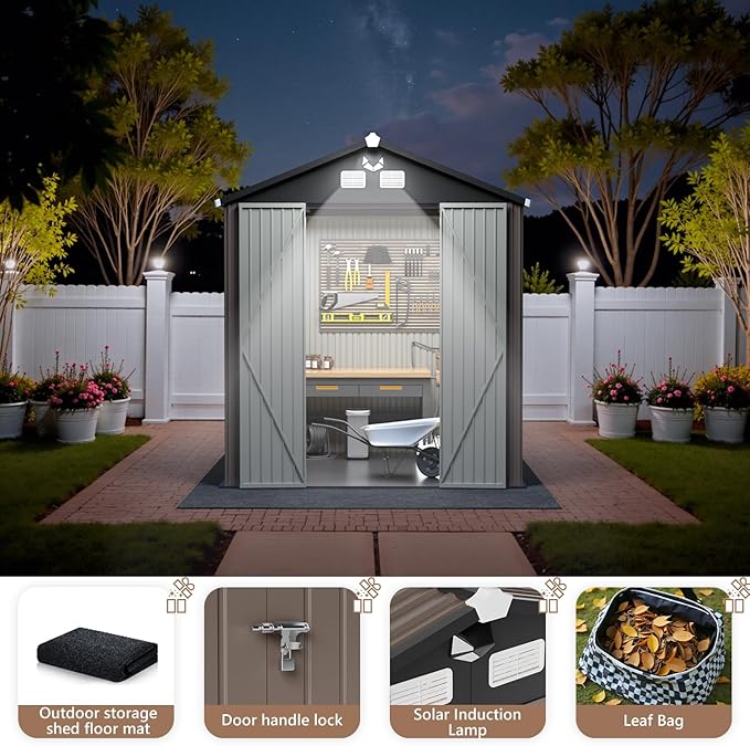 8x6 FT Outdoor Storage Shed,Metal Tool Sheds,Waterproof Outside Storage Shed with Lockable Doors & Air Vent,Storage Building for Backyard Garden