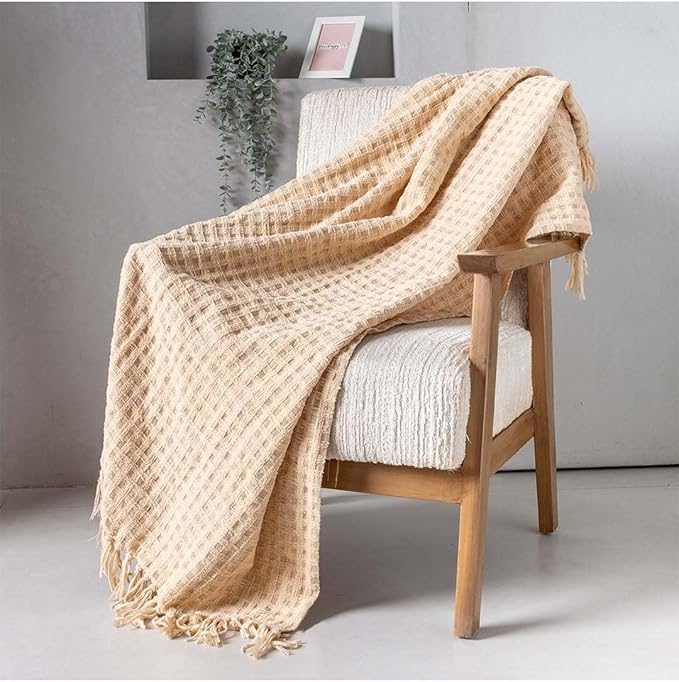 Folkulture Throw Blanket | (60 x 50) Chunky Knit Blanket for Bed, Couch | Boho Chenille White Thick Knitted Throw Blanket | Ultra Soft, Plush, Lightweight, Machine Wash and Giftable Throws