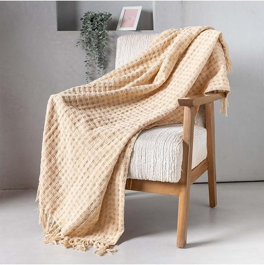 Folkulture Throw Blanket | (60 x 50) Chunky Knit Blanket for Bed, Couch | Boho Chenille White Thick Knitted Throw Blanket | Ultra Soft, Plush, Lightweight, Machine Wash and Giftable Throws