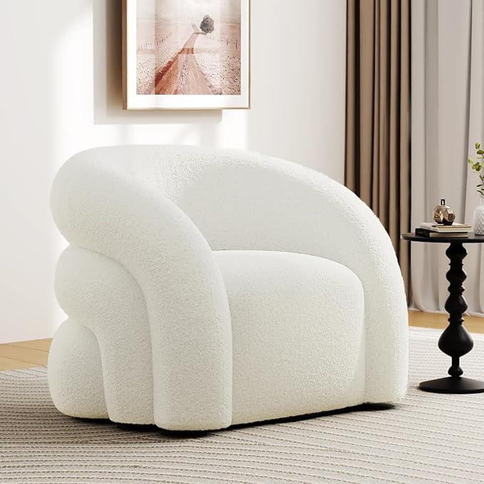 34.6" W Mordern Swivel Accent Chair,Sherpa Round Upholstered Boucle 360° Swivel Armchair for Living Room,Comfy No Assembly Sofa Chair for Bedroom Reading Apartment Lounge(White)