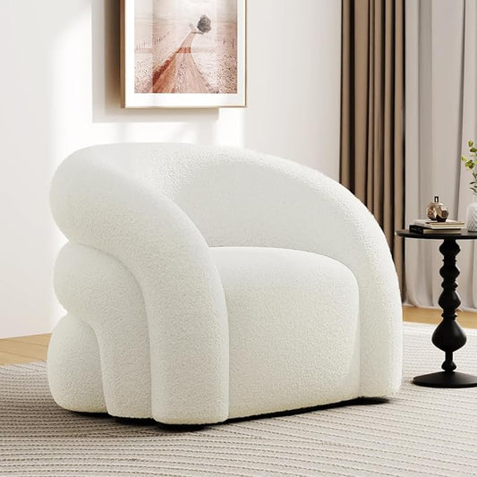 34.6" W Mordern Swivel Accent Chair,Sherpa Round Upholstered Boucle 360° Swivel Armchair for Living Room,Comfy No Assembly Sofa Chair for Bedroom Reading Apartment Lounge(White)