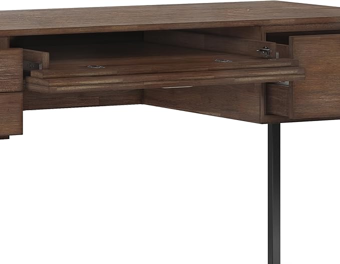 SIMPLIHOME Richmond Desk - 60-Inch Wide Solid Acacia Wood and Metal Writing Desk in Rustic Natural Aged Brown, Modern Industrial Home Office Computer Table with 2 Drawers and Flip-Down Keyboard Tray