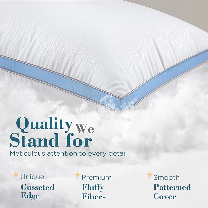 viewstar King Size Pillows Set of 2, Hotel Quality Cooling Down Alternative Gusseted Bed Pillows for Side, Back, or Stomach Sleepers, Light Blue