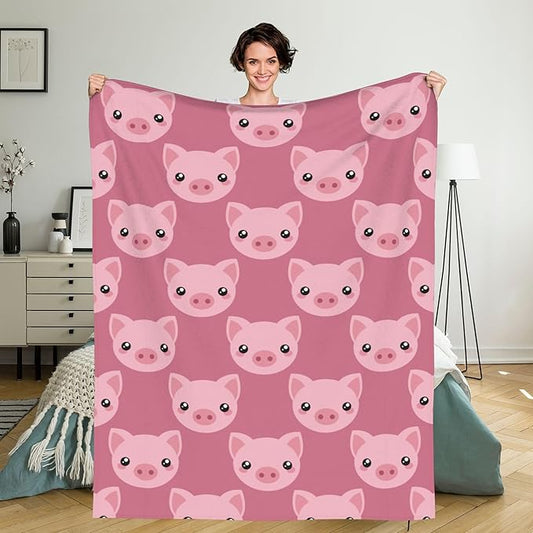 Cute Throw Blanket, Cute Cartoon Pig Blanket Lightweight Travel Blanket Soft Warm Blankets for Bedroom Living Rooms Sofa Beds Office 60x50 Inch