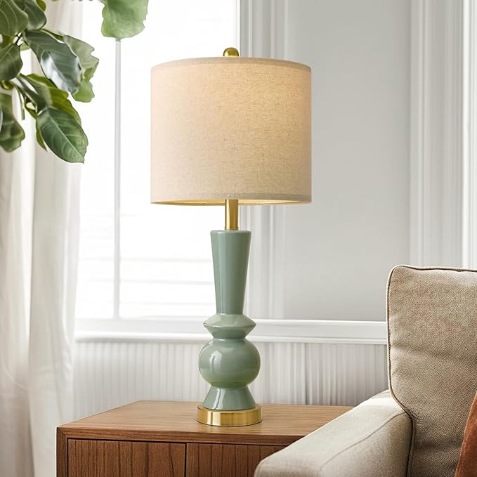 PORTRES 27" Modern Ceramic Table Lamp Set of 2 for Living Room Green & Gold Bedside Lamps for Bedroom Nightstand Lamp Tall End Table Lamps