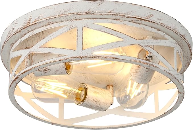 13 inch White and Gold Flush Mount Ceiling Light Fixtures,3-Light Modern Hallway Light Fixtures Ceiling, White and Gold Light Fixture Ceiling Mount for Farmhouse,Kitchen, Bedroom 1Pack
