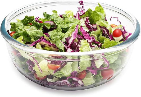 Large Glass Mixing Bowl - 6 Quart Clear Glass Salad Bowls - Glasses Bowl for Sourdough, Bread Making, Kitchen