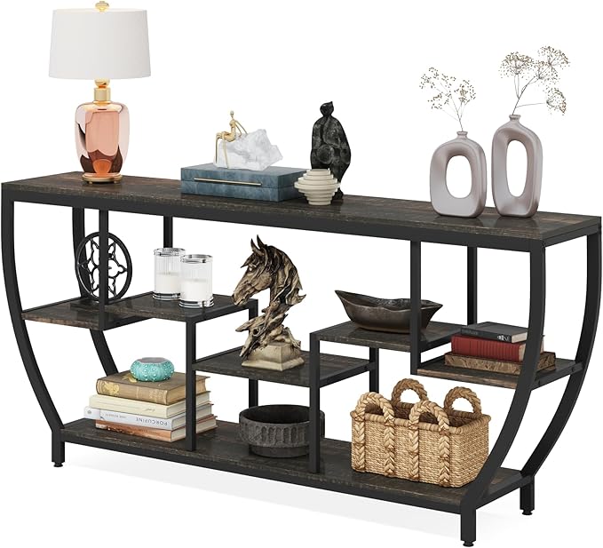 Tribesigns 70.9 Inch Long Sofa Table with Shelves, Rustic Console Table with Storage, Industrial Entryway Table TV Stand, Behind Couch Table Accent Tables for Living Room, Hallway, Foyer, Dark Grey