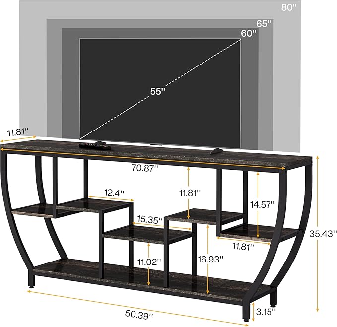 Tribesigns TV Stand for Televisions up to 80 Inches, 70.9 Inches Entertainment Center with Storage Shelves, Wood TV Media Console Table Unit for Living Room, Bedroom, Dark Grey