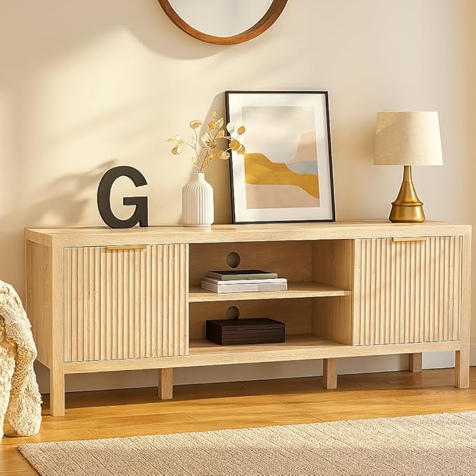 Oak TV Stand for TVs up to 65 Inch,Farmhouse TV Stands for Living Room & Bedroom,Mid Century Modern TV Console,Entertainment Center with Storage,Media Entertainment Stand,TV Cabinet for 45,55,60,65 TV