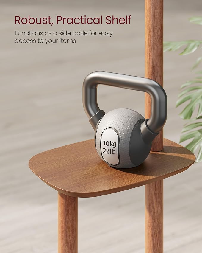 VASAGLE Coat Rack, Free Standing Coat Stand, Hall Coat Tree with 8 Hooks and Storage Shelf, 67.2 Inch Tall, for Coats, Hats, Bags, for Entryway, Hallway, Bedroom, Caramel Brown URCR040K01