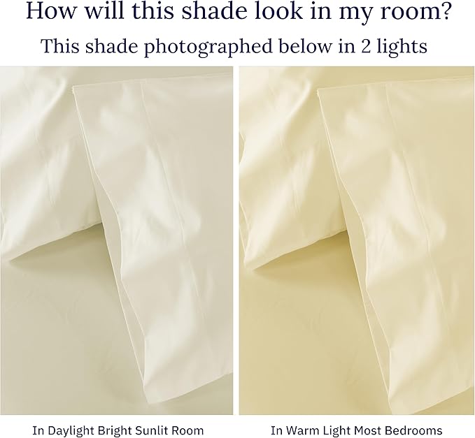 California Design Den Thick and Natural 100% Cotton Sheets King Size Set - Luxury 1000 Thread Count Sateen, Deep Pockets, Soft, Breathable and Durable Bedding Sheet Set - Creamy Beige