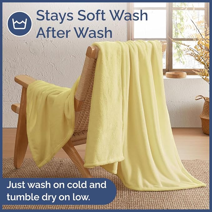 Ultra Soft Fleece Blanket Twin Size - Flannel Fleece Luxury Twin Blanket - Lightweight for Couch Bed Chair - Thick, Warm and Breathable - All Season Cozy Fuzzy, Anti-Static Microplush Bedding, Yellow