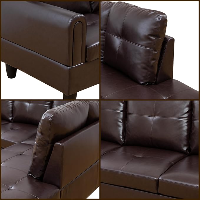 L Shaped Couch, Modular Sectional Sofa with Chaise, Modern Modular Sofas Furniture Sofa Couches for Living Room/Apartment/Office/Bedroom, Brown