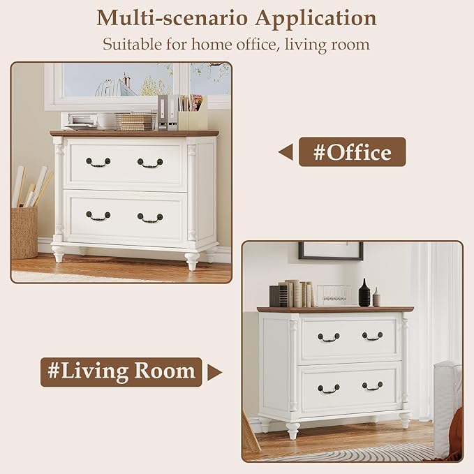 Farmhouse Lateral File Cabinet 2 Drawers File Cabinet for Legal/Letter/A4 Size Hanging Files, Large Wood File Storage Cabinets Printer Stand for Home Office Cabinet, White