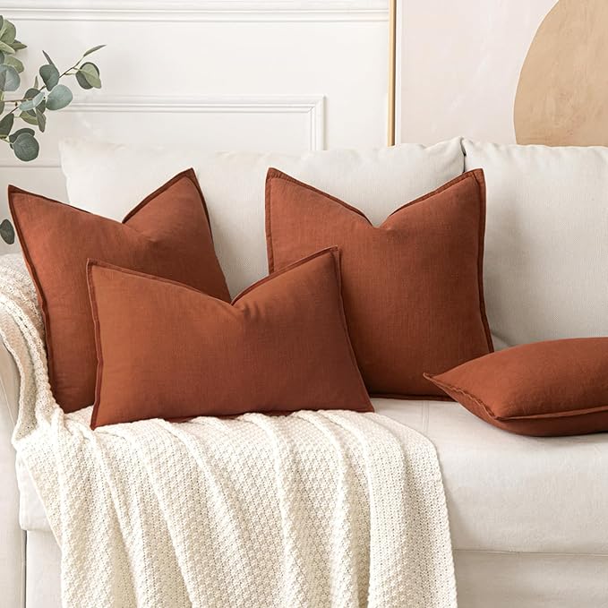 MIULEE Fall Decorative Linen Pillow Covers 20x20 Inch Rust Boho Farmhouse Neutral Couch Throw Pillows for Bed Pack of 2 Accent Modern Pillowcase Summer Sofa Livingroom Home Decor