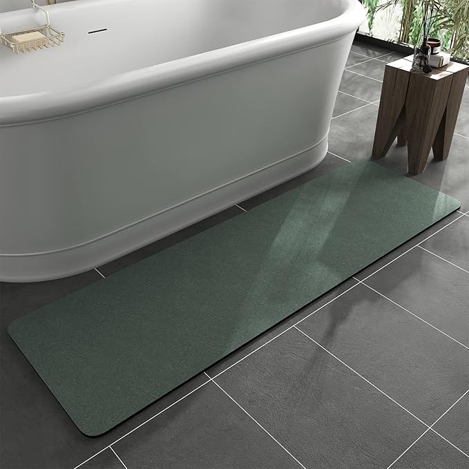 MontVoo -Bath Mat Rug-Rubber Backing Non Slip Quick Dry Absorbent Thin Bathroom Rugs Fit Under Door-Faux Suede Surface Bathroom Floor Mats-Shower Rug for in Front of Bathtub Shower Green 17"x59"