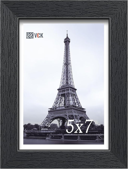 VCK 5x7 Picture Frame, Black Wooden Photo Frames for Wall Hanging Gallery or Tabletop Display, 1 Pack