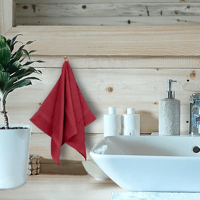 Luxury Hotel & Spa Quality, Quick Dry 100% Turkish Cotton 700 GSM, Eco Friendly Towel, for Bathroom, Gymand Kitchen Dobby Border Soft Hand Towel Set 16 X 30, Cranberry, Hand Towels - Set of 6