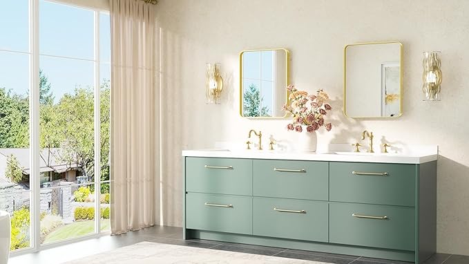 TETOTE Gold Bathroom Mirror 16 x 20 Inch Brushed Gold Metal Framed Vanity Mirror, Tempered Glass, Wall Mounted for Bathroom, Entryway, Bedroom, Living Room(Horizontal/Vertical)