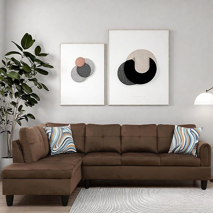 L Shaped Couch, Modular Sectional Sofa with Chaise, Modern Modular Sofas Furniture Sofa Couches for Living Room/Apartment/Office/Bedroom, Chocolate