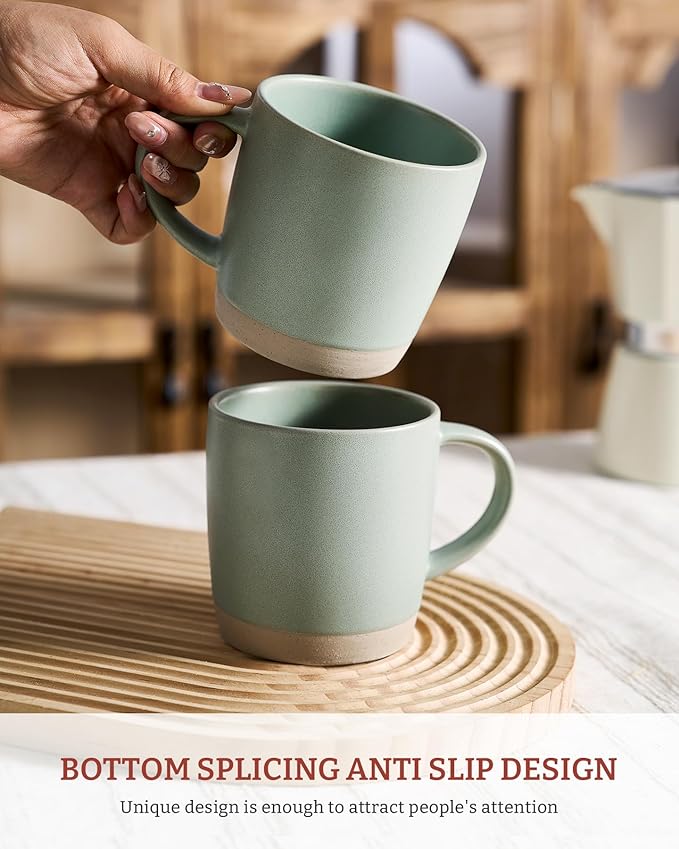 famiware Coffee Mugs Set of 4, Milkyway 13 oz Mug Set, Ceramic Cup Set with Handle for Coffee, Tea, Cocoa, Milk, Light Green