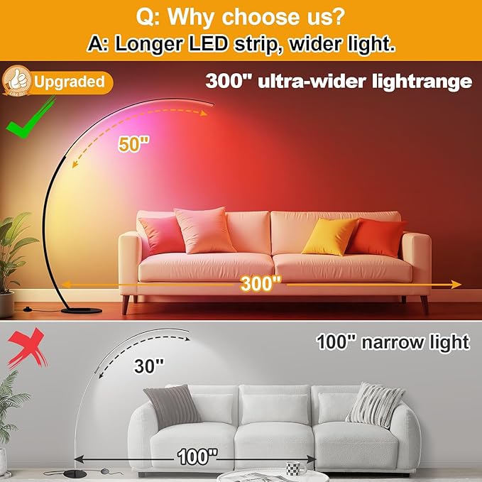 RGB Dimmable Arc Floor Lamps with 3 Color Temperatures, Ultra Bright 1800LM LED Floor Lamps for Living Room, Modern Standing Tall Lamp with Remote Control, Reading Floor Lamp for Bedroom Office
