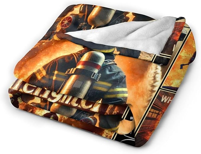 Yibuda Firefighter Blanket Fire Rescue Flannel Plush Throw Blanket Cozy Patriotic Hero Decor Fleece Stuff Blanket Gifts for Lover Girls Boys Kids Adults Women Bed Travel 60"x80"