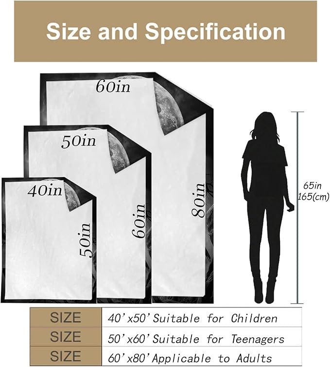 Gothic Blanket Gifts for Adults and Kids Raven and Moon Halloween Throw Blankets for Bed Room Couch Soft Lightweight Warm Cozy Throws Decor 60x80in