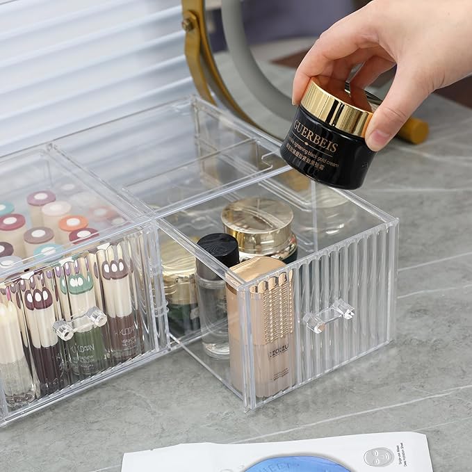 Cq acrylic Clear Plastic Makeup Organizer With 3 Drawers,Stackable Acrylic Drawers for Vanity Counter, Makeup Storage Organizer for Bathroom,Medicine,Accessory,Beauty Supplies Containers,Pack of 1