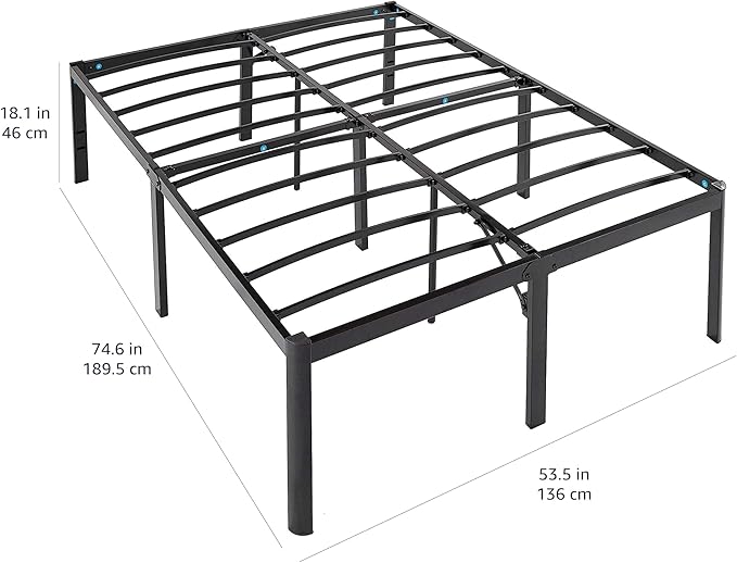 Amazon Basics Sturdy Heavy-Duty Non-Slip Platform Bed Frame Full Size Storage, Steel Slat Support, Noise Free, Easy Assembly, 18 Inch Black