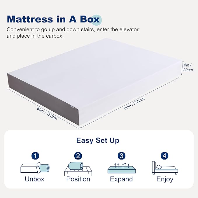 Amazon Basics Memory Foam Mattress, Medium Firm, 8 Inch, Queen, White/Grey