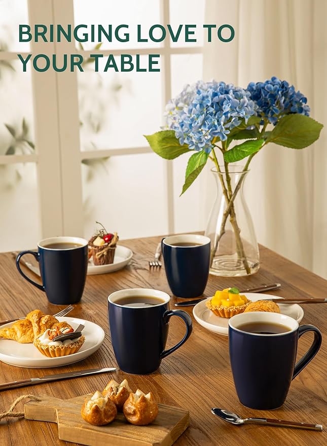 Sweese Porcelain Coffee Mugs - 16 Ounce (Top to the Rim) for Coffee, Latte, Tea, Cocoa, Set of 4, Navy