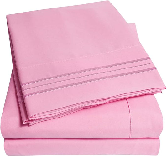 1500 Supreme Collection Full Sheet Sets Pink - Luxury Hotel Bed Sheets and Pillowcase Set for Full Mattress - Extra Soft, Elastic Corner Straps, Deep Pocket Sheets, Full Pink