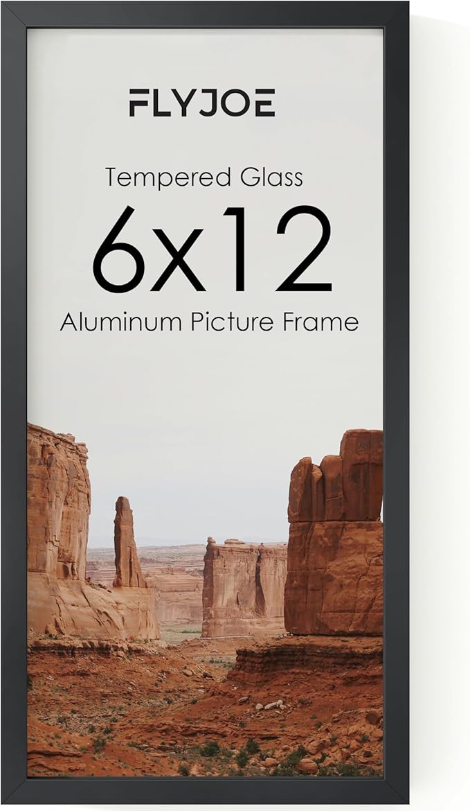 6x12 Metal Picture Frame - Black Aluminum Picture Frames with Real Glass, Wall Mounting Horizontally or Vertically, Simple and Elegant Decor for Wall Gallery Poster Photo 12x6 Frames, Black