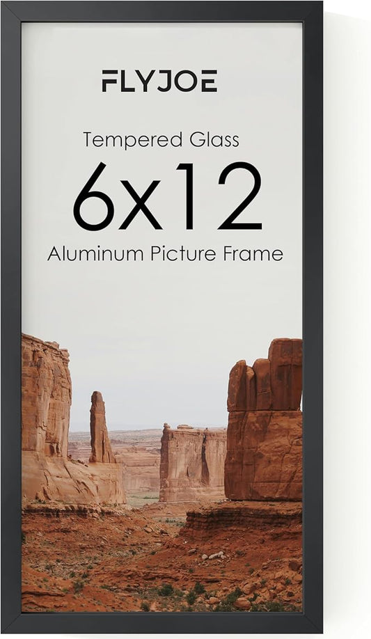 6x12 Metal Picture Frame - Black Aluminum Picture Frames with Real Glass, Wall Mounting Horizontally or Vertically, Simple and Elegant Decor for Wall Gallery Poster Photo 12x6 Frames, Black