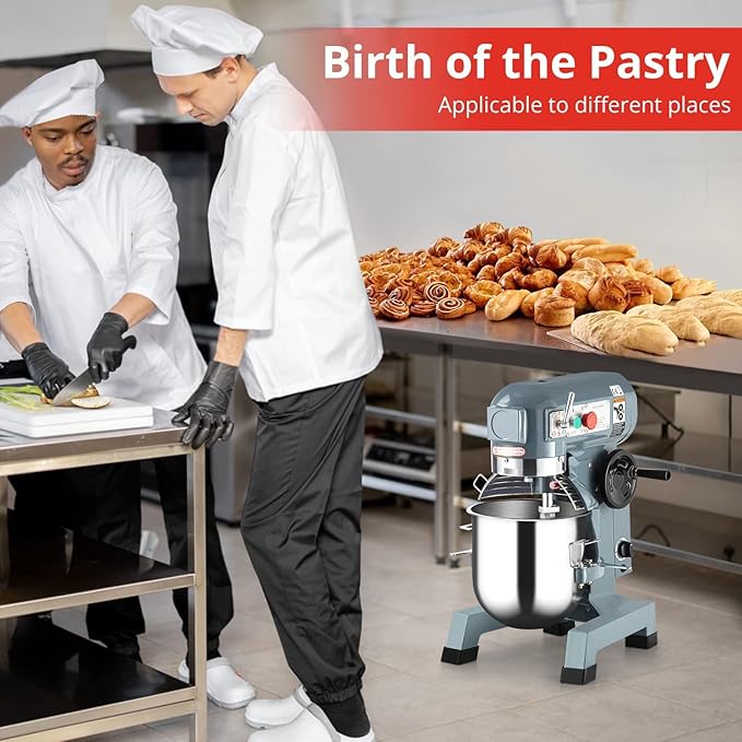 Commercial Food Mixer 15QT 600W 110V 3 Speeds Adjustable, Stand Mixer Dough Kneading Machine with Stainless Steel Bowl Dough Hooks Whisk Beater, With Safety Guard for Bakeries Restaurants Pizzerias