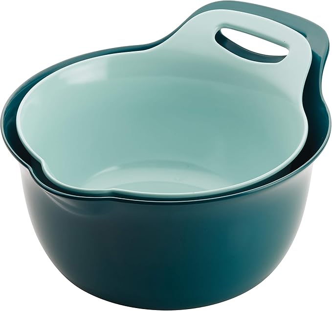 Rachael Ray Tools and Gadgets Nesting / Stackable Mixing Bowl Set with Pour Spouts and Handle - 2 and 3 Quarts, Light Blue and Teal