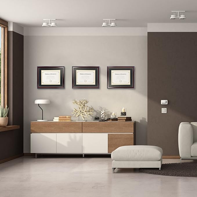 GraduatePro 8.5x11 Diploma Frame with Black Over Gold Mat or Display 11x14 Document Without Mat, CPA License Frame, UV Protection Acrylic, Mahogany with Gold Beads, Pack of 3