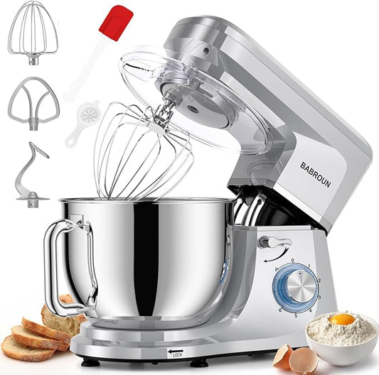 8.45 QT Stand Mixer - 660W 6 Speed Large Capacity Kitchen Electric Mixer with Whisk Dough Hook Mixing Beater Household Food Mixer for Baking Cakes Cookie Bread Salad (Silver)