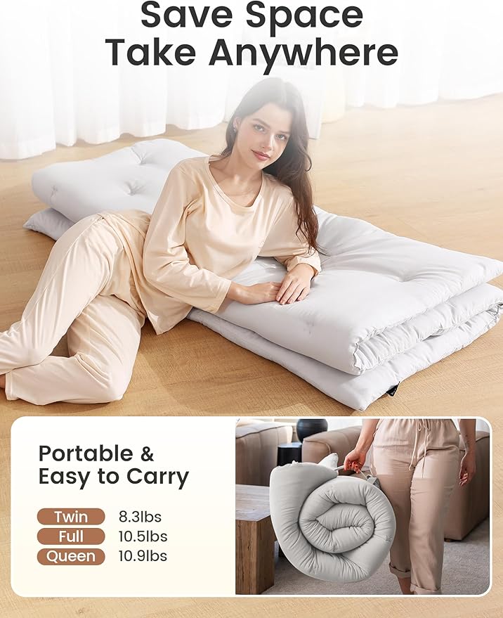 Syrinx Japanese Floor Futon Mattress, Foldable Tatami Sleeping Pad for Adults & Kids, Roll-Up Floor Bed or Bench Cushion