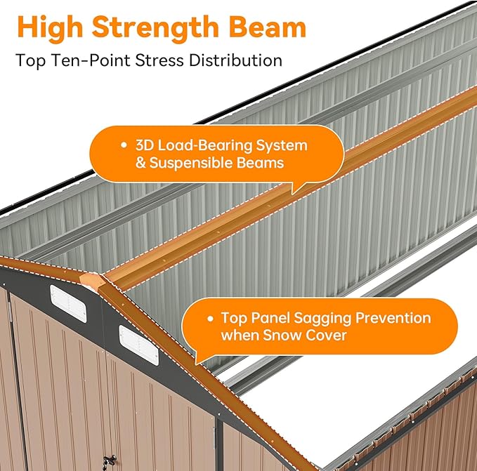 8x15 FT Metal Outdoor Storage Shed, Dual Doors with Lockable Bolts, Large Garden Shed for Yard Tools, Bike, Generator, Waterproof Galvanized Steel Panel with Vent & Sloping Roof(Brown)