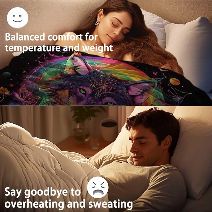 Wolf Blanket for Adults, Wolf Gifts for Women and Men, Perfect Animal Colorful Home Decor, Lightweight Fleece, 50x60 Inches