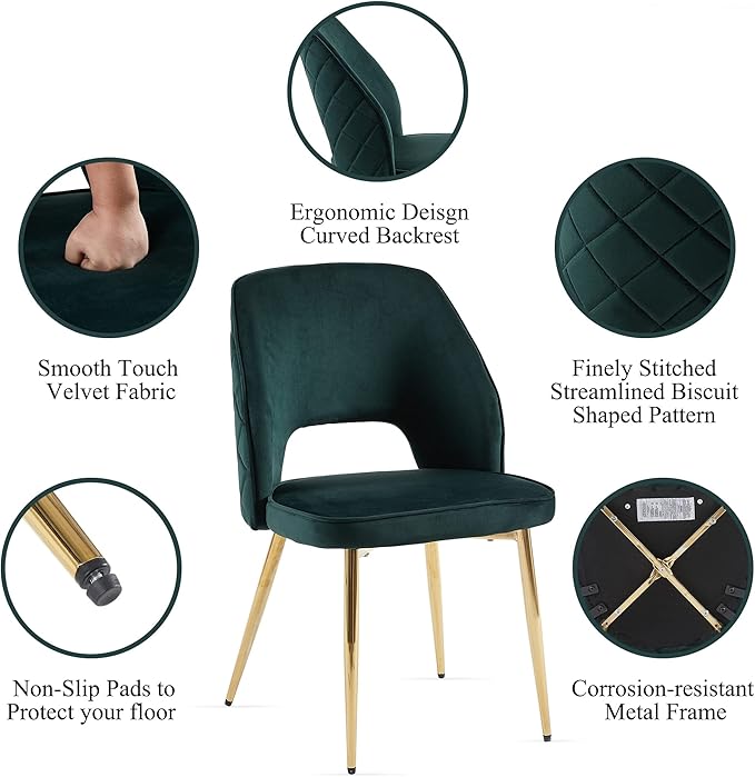 NORDICANA 3-Piece Dining Table Set for 2 - Space Saving 37-Inch Round Table and Chairs, 2 Seaters Dining Set with Upholstered Dining Chairs (Forest Green)